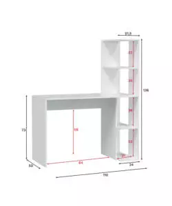 Scrivania e libreria reversibile bianca, 110x51,5x136 cm